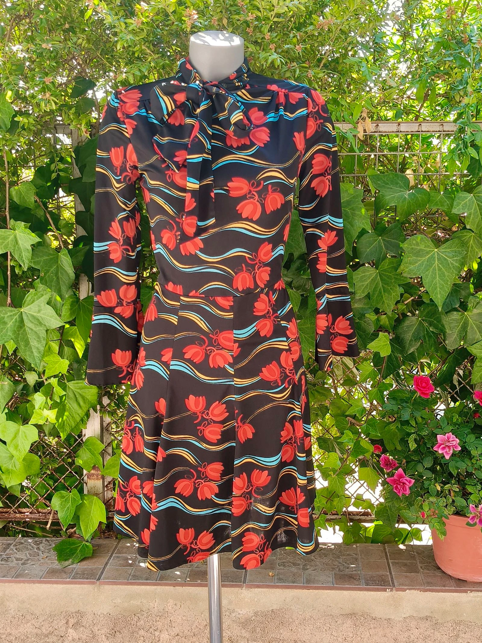 Vintage Bloemenjurk met Strik Burca Maat 42 – photo 3